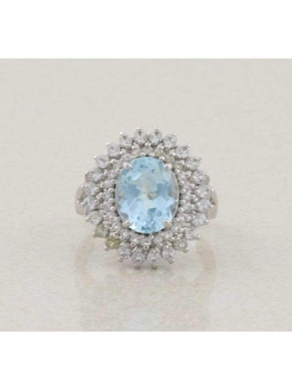 Sterling Silver Natural Sky Blue Topaz and White Topaz Halo Ring Size 7 1/4